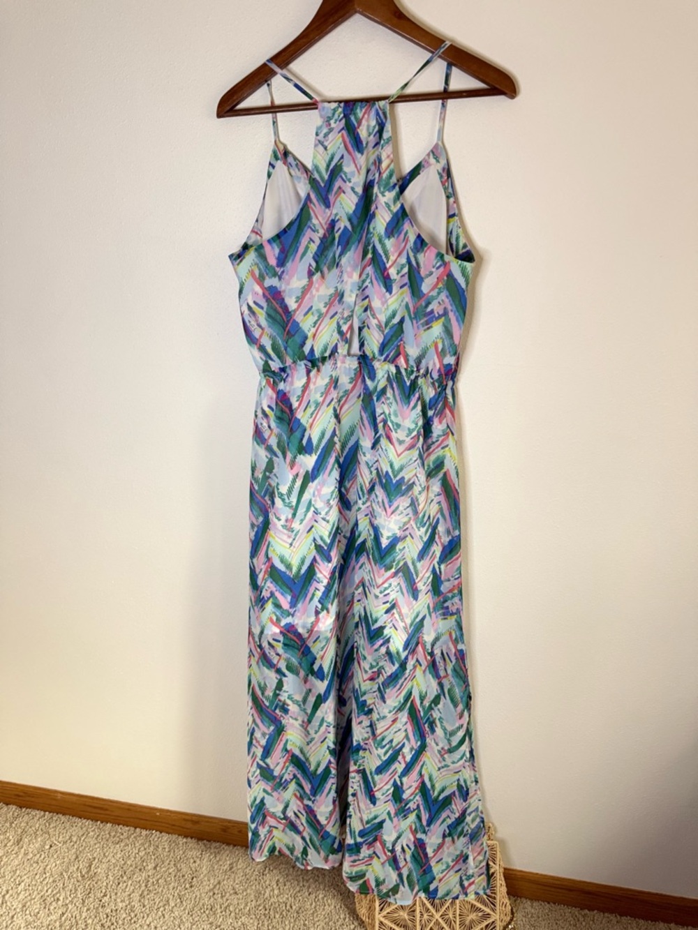 Chevron Print Maxi Dress Boho Summer Sundress Sleeveless Size L - Picture 7 of 9